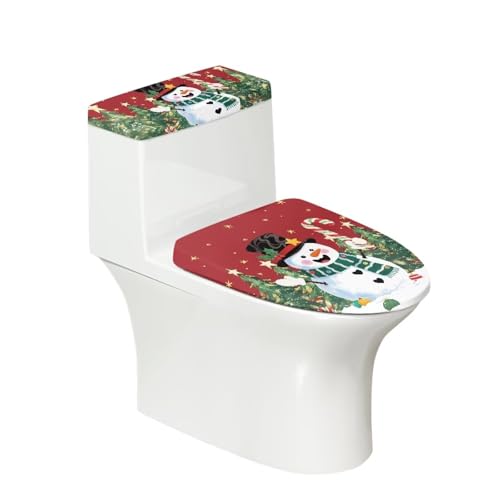 Christmas Bow Bell Toilet Tank Lid Cover and Toilet Seat Lid Cover 2 Pcs Set Toilets Covers with Elastic Cloth Fits Most Toilets Tanks & Lids