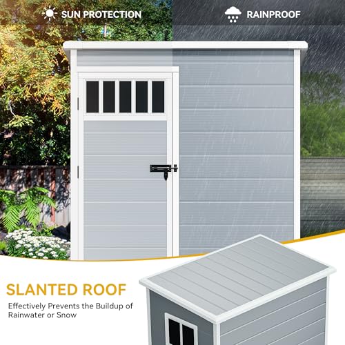 DWVO 6x4.4 FT Resin Storage Shed with Fence-Style and Side Windows, Lockable Door, and Vents for Garden, Backyard, Patio, Lawn, Brown