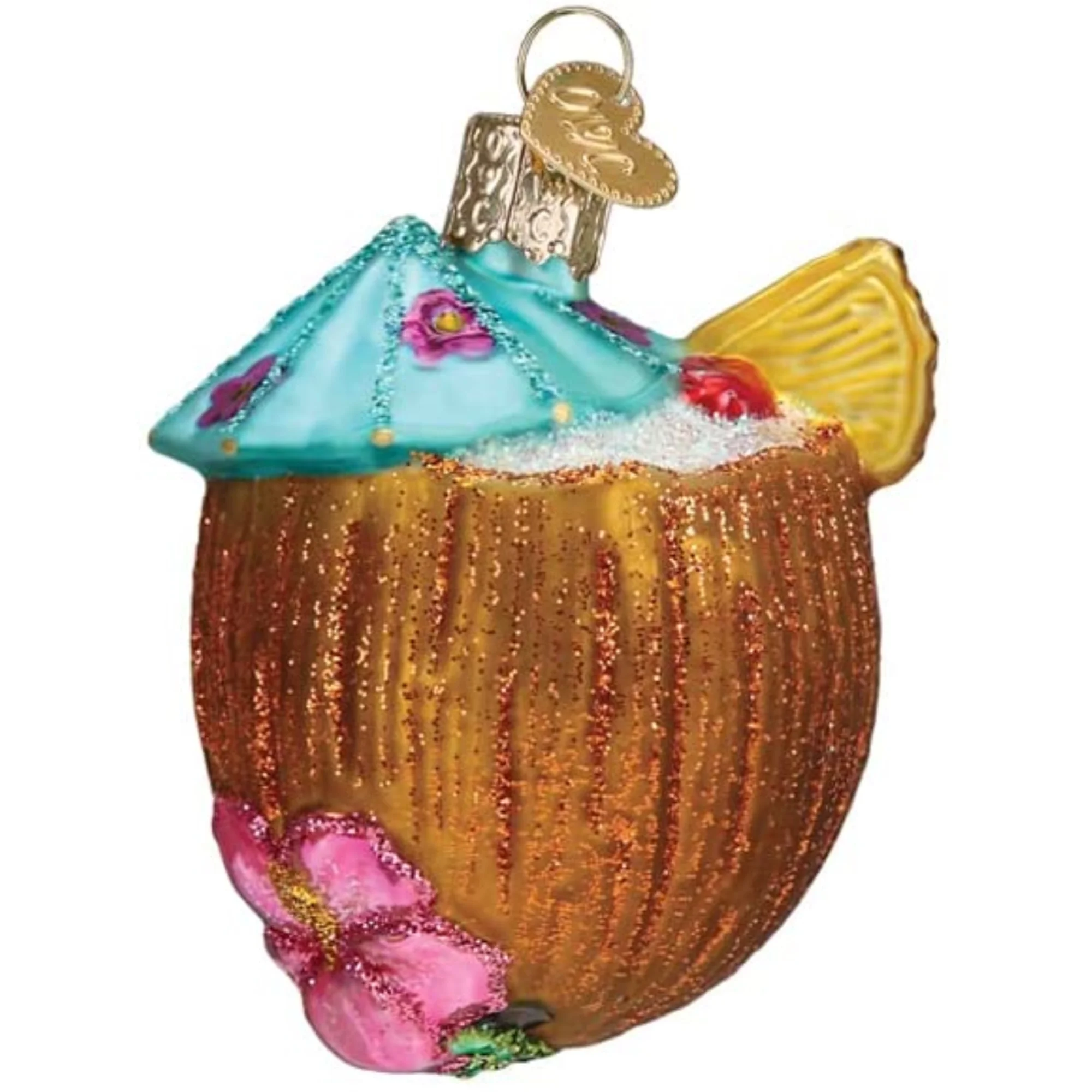 Old World Christmas Glass Blown Tree Ornament, Tropical Coconut Drink