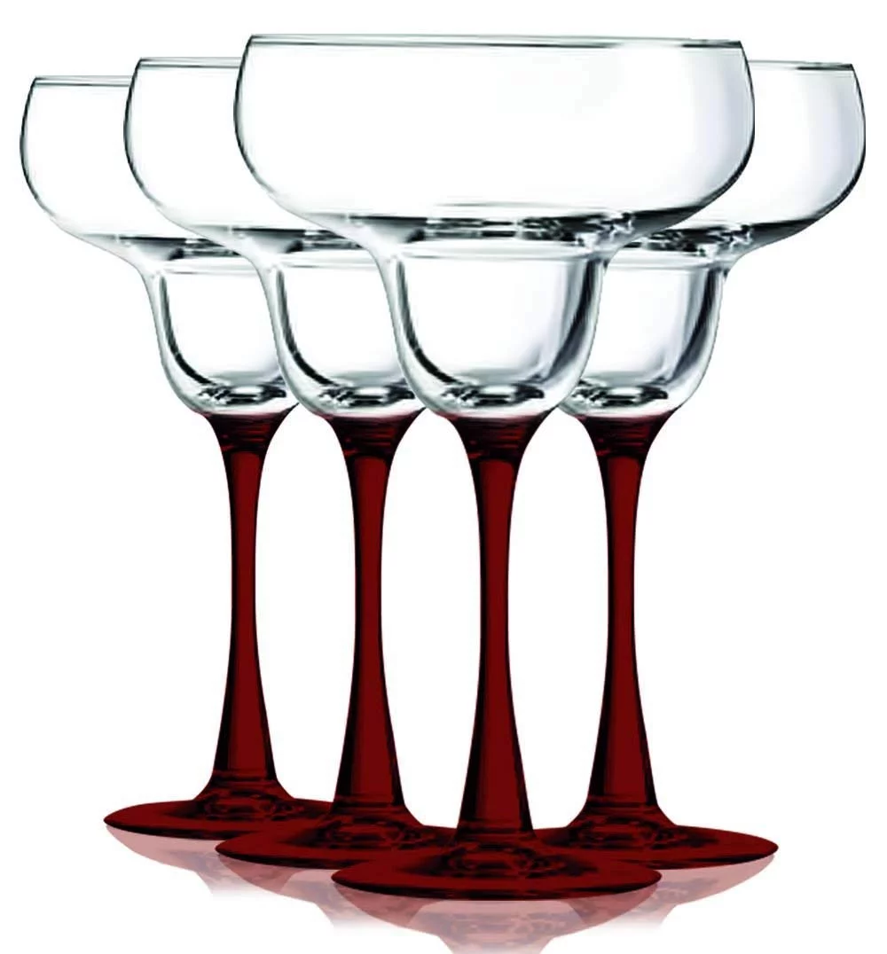 TableTop King 9.5 oz Wine Glasses, Stemmed Style, Bottom Accent, Red, Set of 4