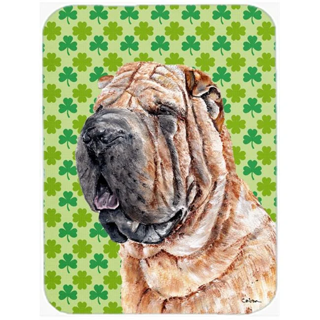 Shar Pei Lucky Shamrock St. Patricks Day Glass Cutting Board - Large