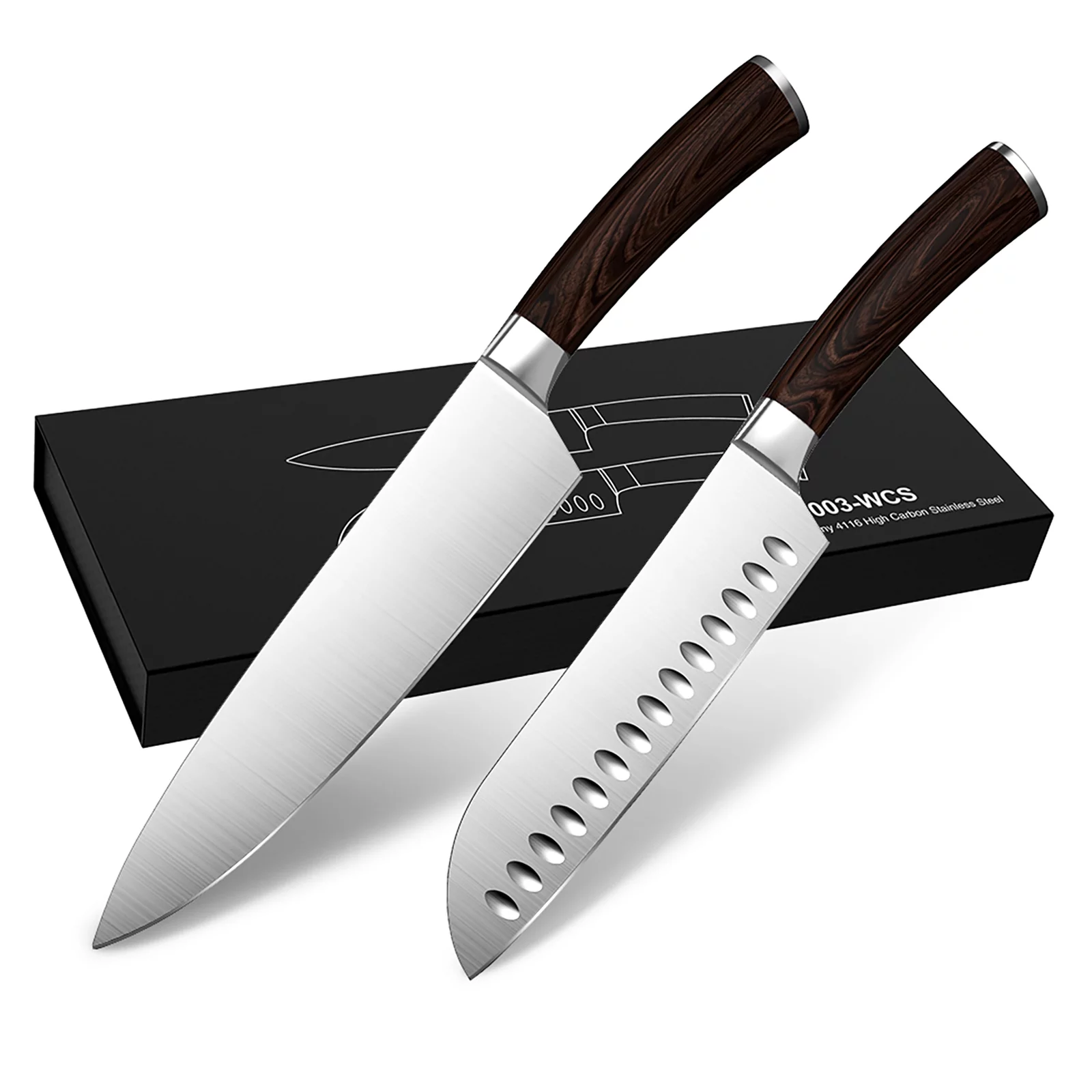 Homgeek Kitchen Knife Set, Professional German High Carbon Kitchen Knives, 2 Piece Stainless Steel Sharp Blades with Gift Box, Ergonomic Handle Include Chef Knife & Santoku Knife