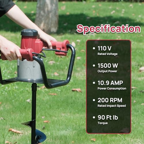 DC HOUSE 1500W Electric Post Hole Digger Earth Auger Hole Digger Auger Digging Tools Auger with 8