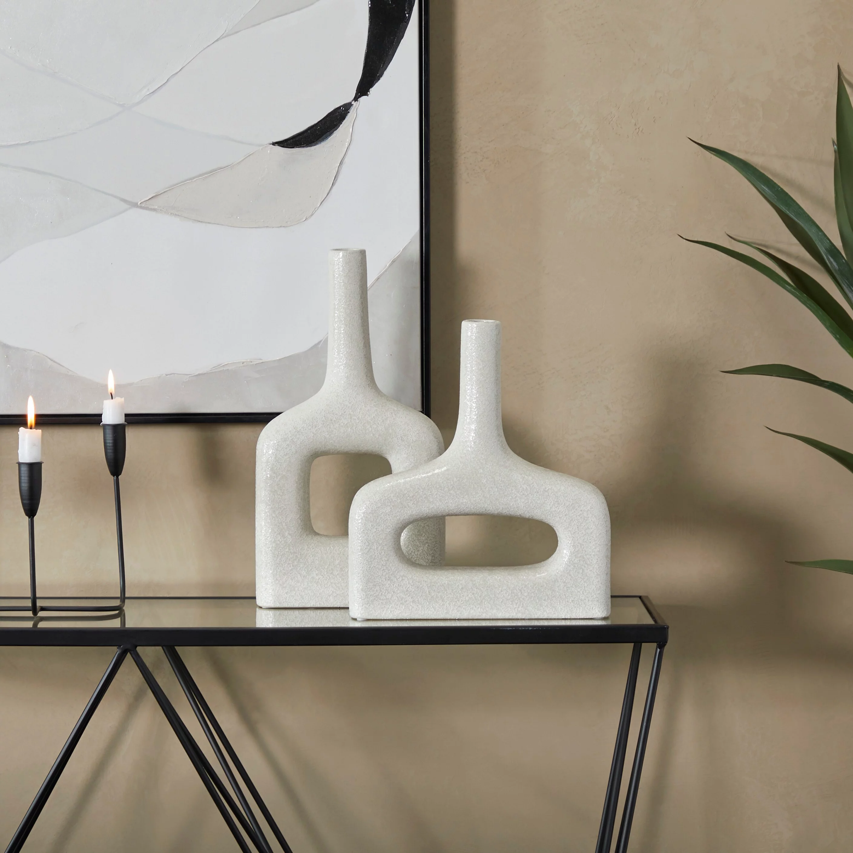 CosmoLiving by Cosmopolitan  Ceramic Round Donut Shaped Vase (Set of 2) White