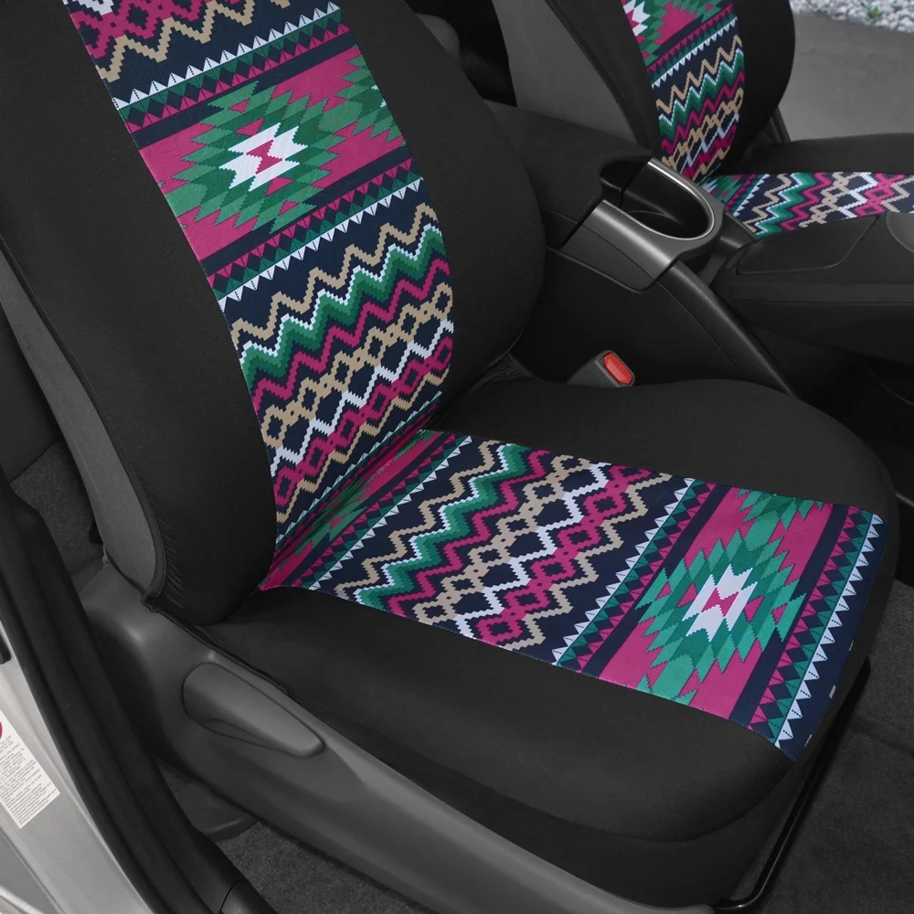 BDK Two Tone Pattern Car Seat Covers - Sideless Chic Style - Soft & Flexible Polyester (Inca Tocapu Pattern)