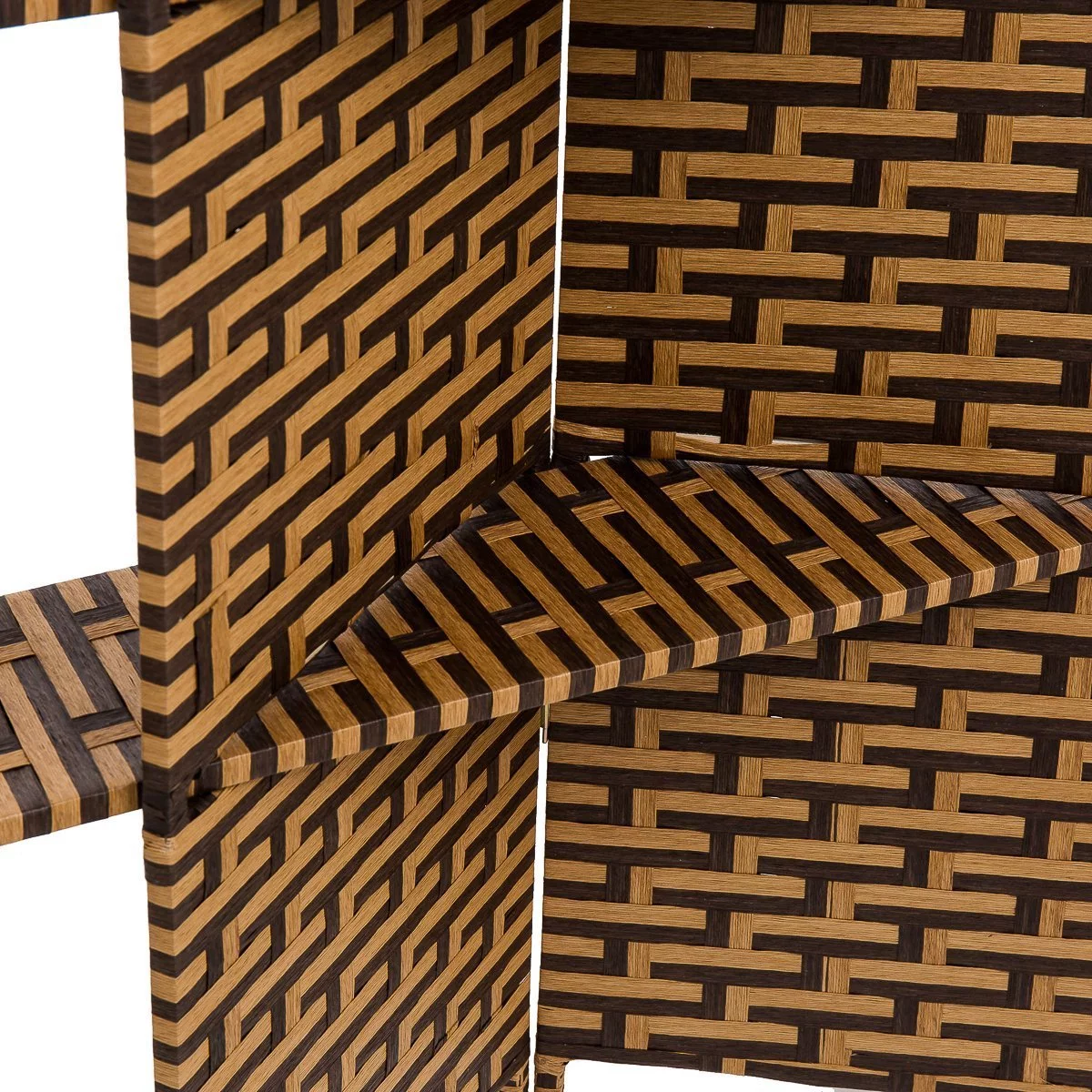 THY COLLECTIBLES Freestanding Woven Bamboo 4 Panels Hinged Privacy Panel Screen Partition Wall With 2 Display Shelves Holding Room Divider With Shelves-Bamboo (Darkmocha)