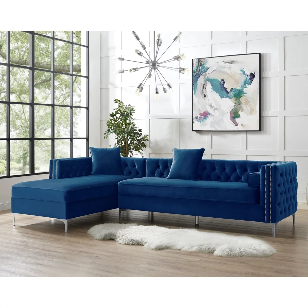 Alison Velvet Chaise Sectional Sofa-115