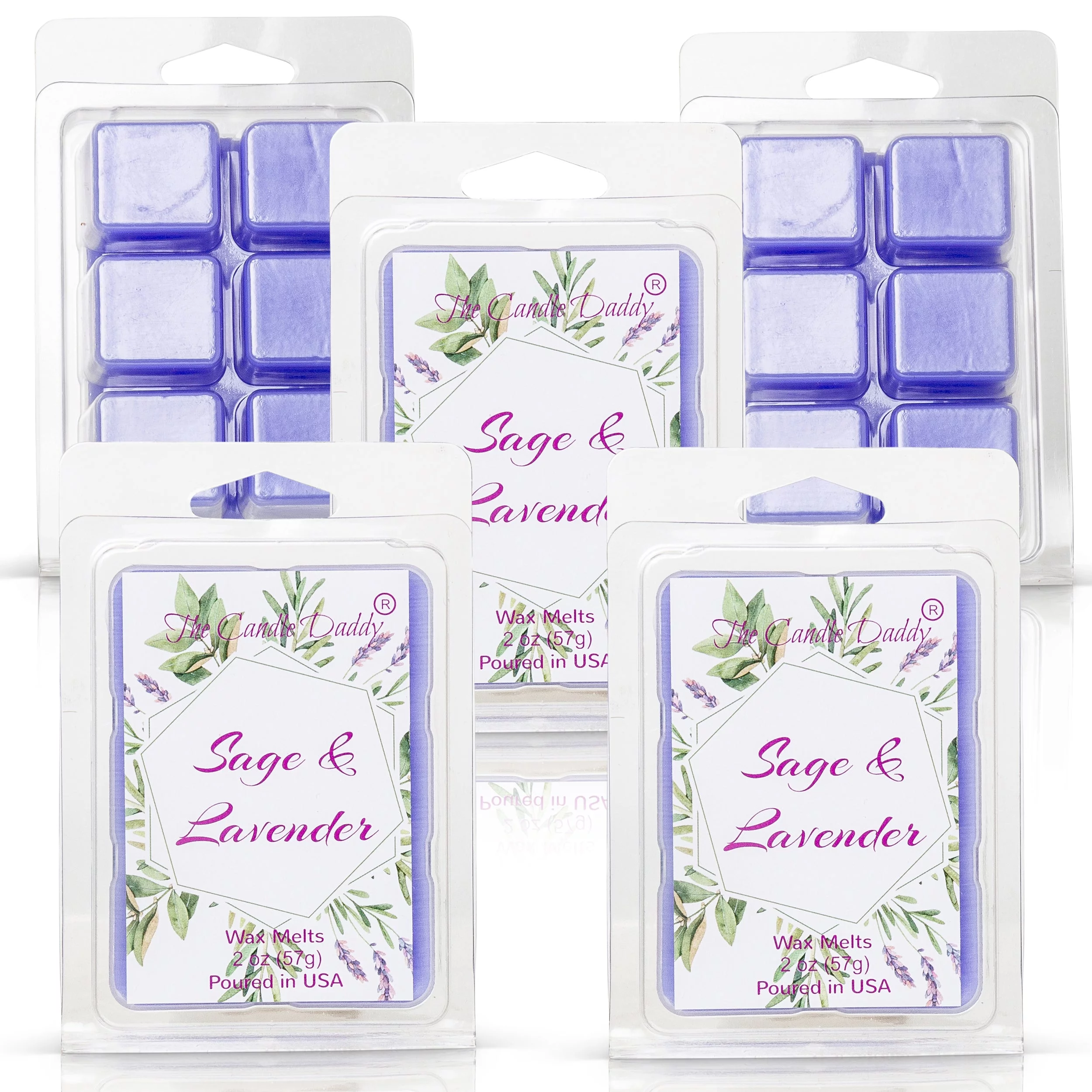 5 Pack - Sage and Lavender - Relaxing Sage and Lavender Scented Melt- Maximum Scent Wax Cubes/Melts - 2 Ounces x 5 Packs = 10 Ounces