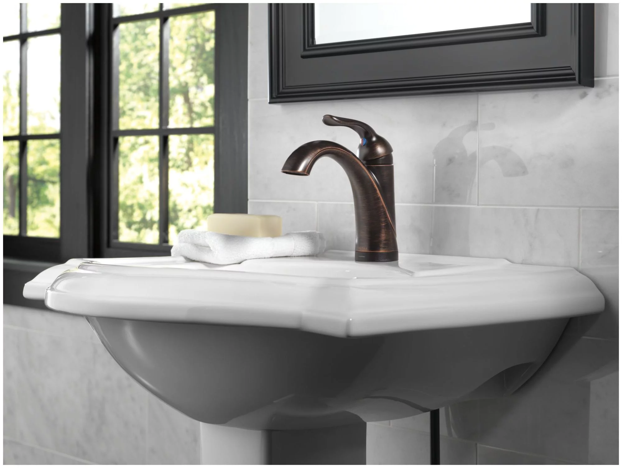 Delta Lahara Single Handle Bathroom Faucet with Touch2O.xt Technology, Venetian Bronze