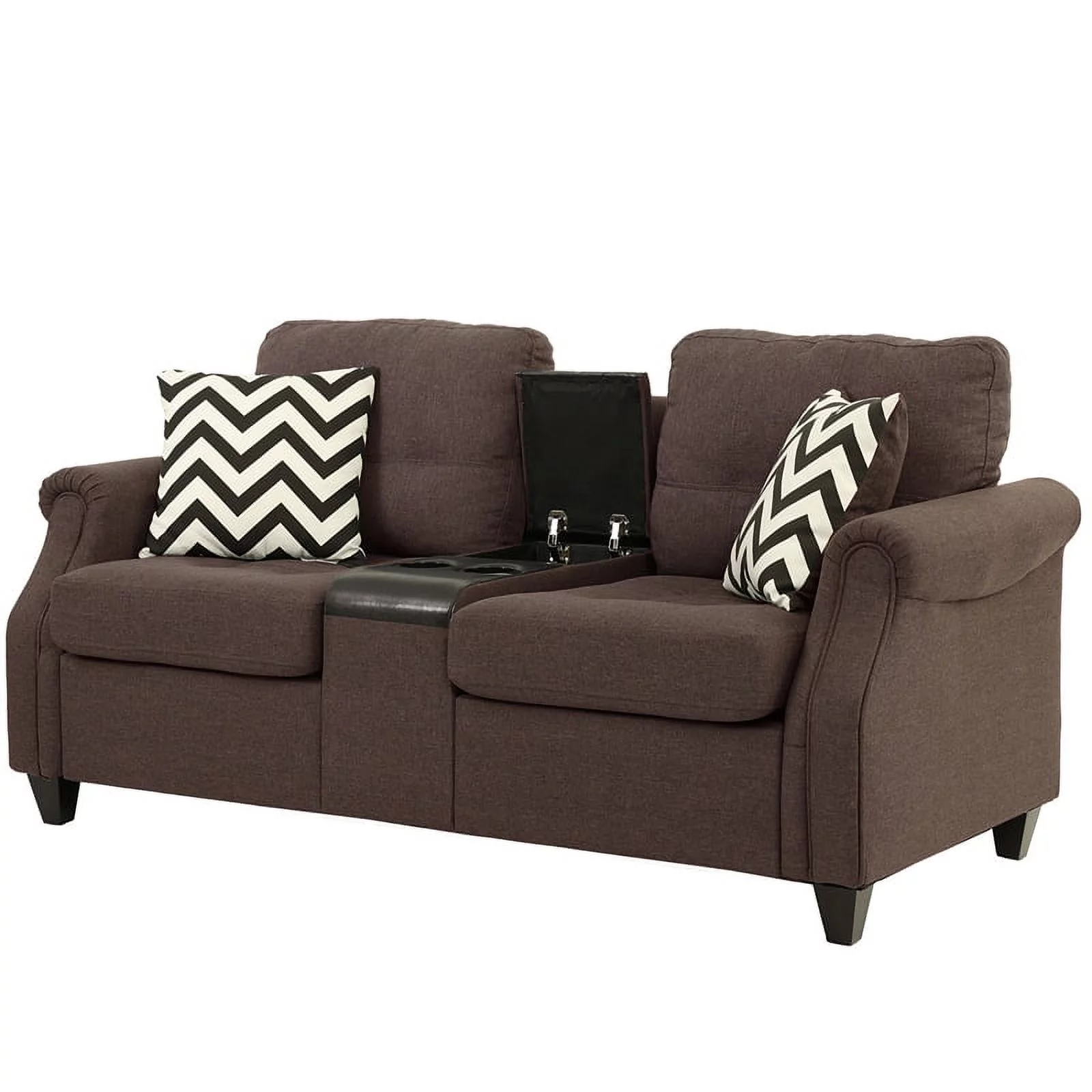 Poundex 2 Piece Fabric Sofa Set with USB Console in Dark Coffee