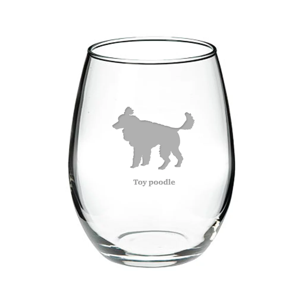 Toy Poodle Deep Etched Stemless Red Wine Glass