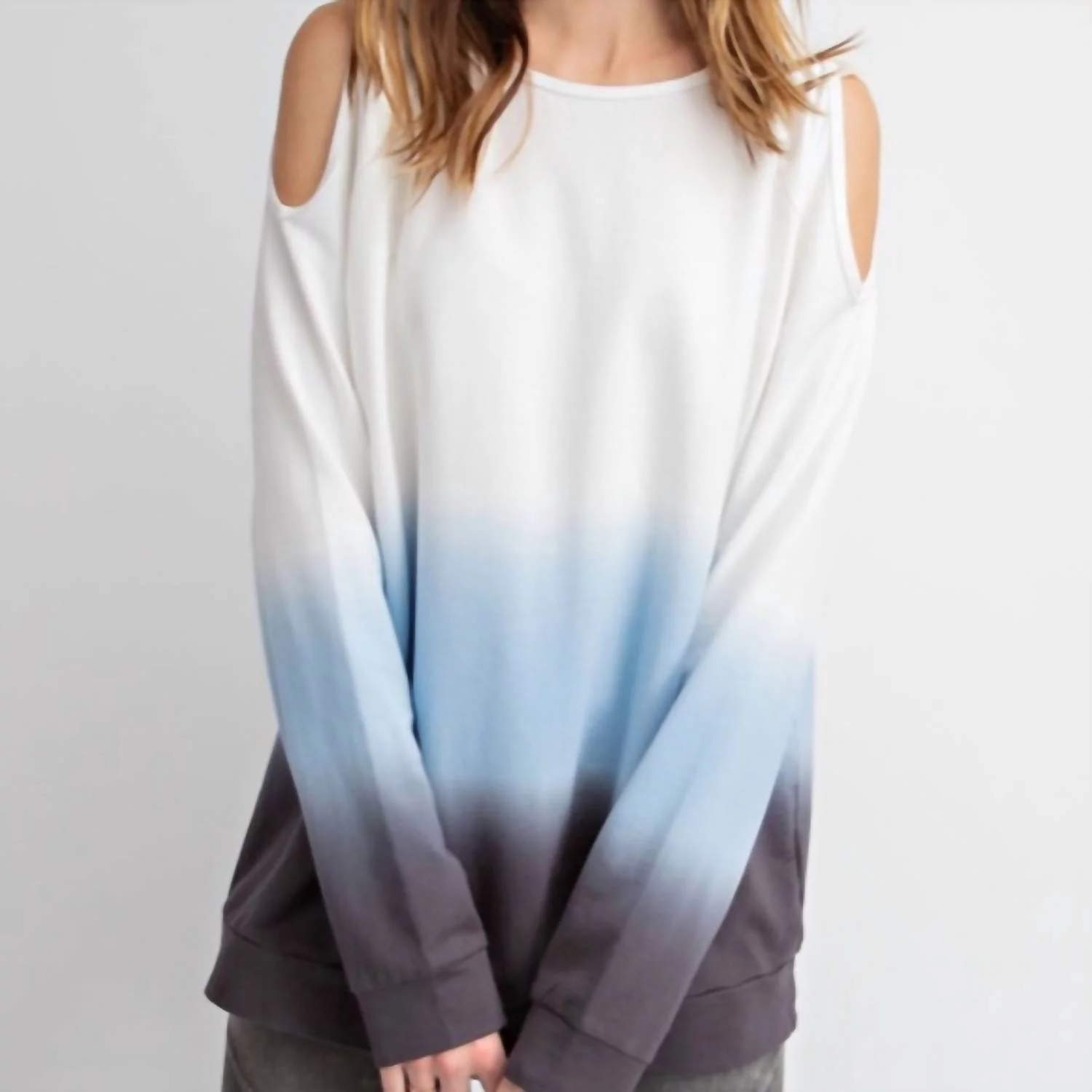 Easel Tie Dyed Terry Cold Shoulder Top
