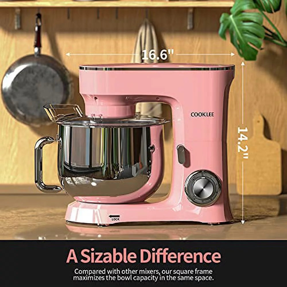 COOKLEE 9.5 Qt. 660W 10-Speed Stand Mixer w/ Dish Washer Safe Accessories SM-1551, Pink