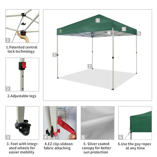 CROWN SHADES 10x10 Pop Up Canopy - Beach Tent with One Push Setup - Easy Outdoor Sun Shade for Events, Parties, Camping - Gazebo with STO-N-Go Cover Bag, Silver Coated Top, White