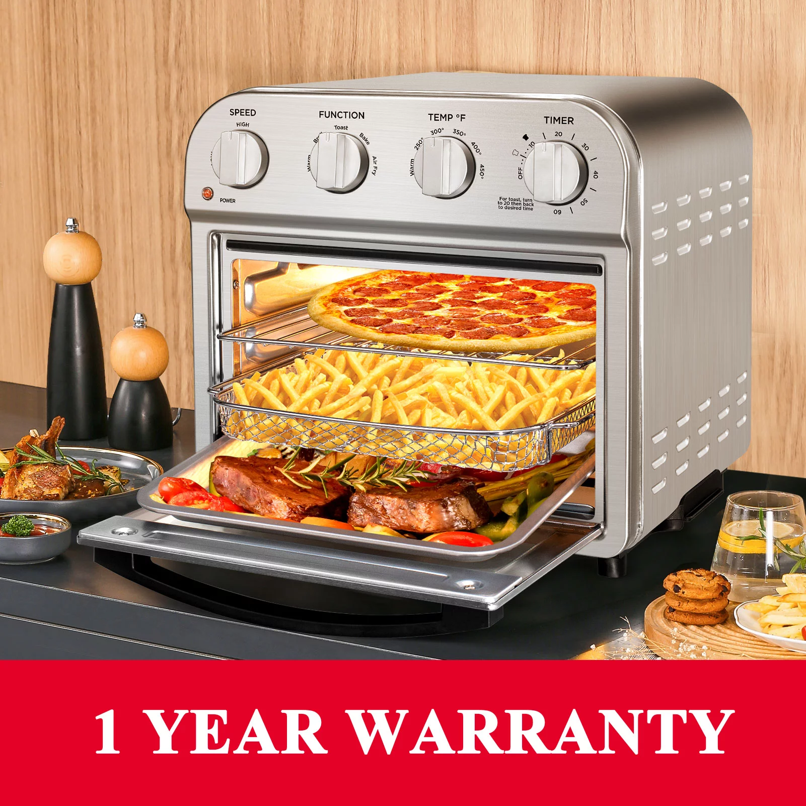 Geek Chef 10.6QT Air Fryer Oven 4 Slice Toaster Oven Convection Air Fryer Combo Broil Toast Bake Air Fry Oil-Free