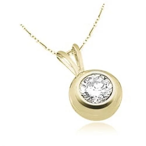 Bezel Set Pendant with Simulated Round Cut Brilliant Diamond by Diamond Essence set in 14K Solid Yellow Gold