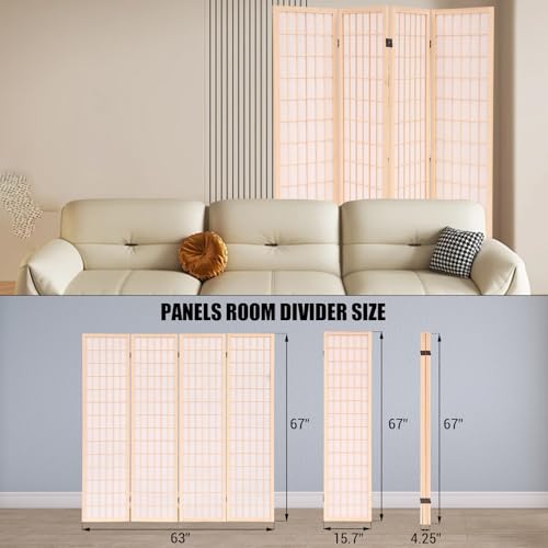 Freestanding Japanese Shoji Screen Room Divider 6 Panels – 5.6FT Tall Foldable Wooden Privacy Partition for Home, Office, Garden & Meditation Space (67