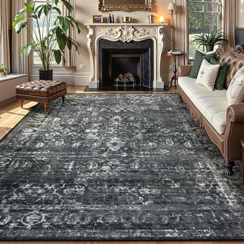 Lahome 8x10 Area Rugs for Living Room Washable Rugs 8x10 Black Large Rug Indoor Carpet, Vintage Distressed Rug Soft Non Slip Area Rug for Bedroom Dining Room Home Office(8 x 10, Black/Grey)