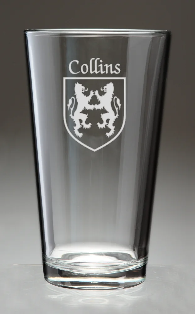 Collins Irish Coat of Arms Pint Glasses - Set of 4 (Sand Etched)