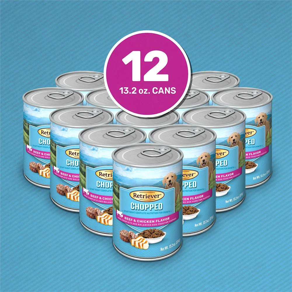 Retriever Puppy Beef and Chicken Flavor Chopped Wet Puppy Food, 13.2 oz., Pack of 12 Cans
