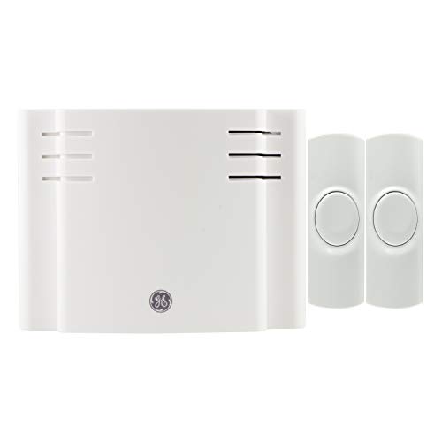 GE Wireless Doorbell Kit, 2 Push Buttons Door Bells for Homes, 8 Melodies Door Chime with 4 Volume Levels, Battery Doorbell Chime, Room Doorbell with 150 Ft Range, White, 19297