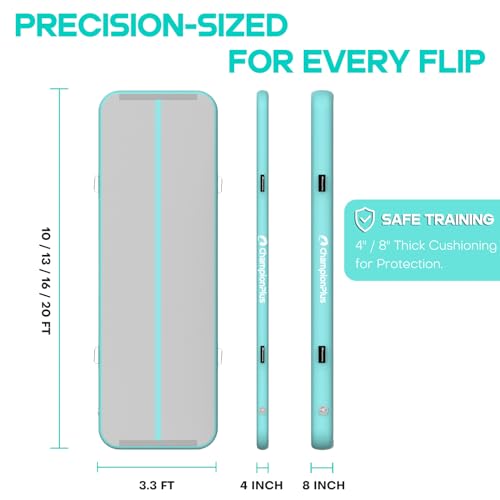 Inflatable Air Tumbling Mat Gymnastics Tumble track 4/8 inches Thickness Air Mats for Home Use/Training/Cheerleading/Water Yoga 10ft 13ft 16ft 20ft with Electric Air Pump