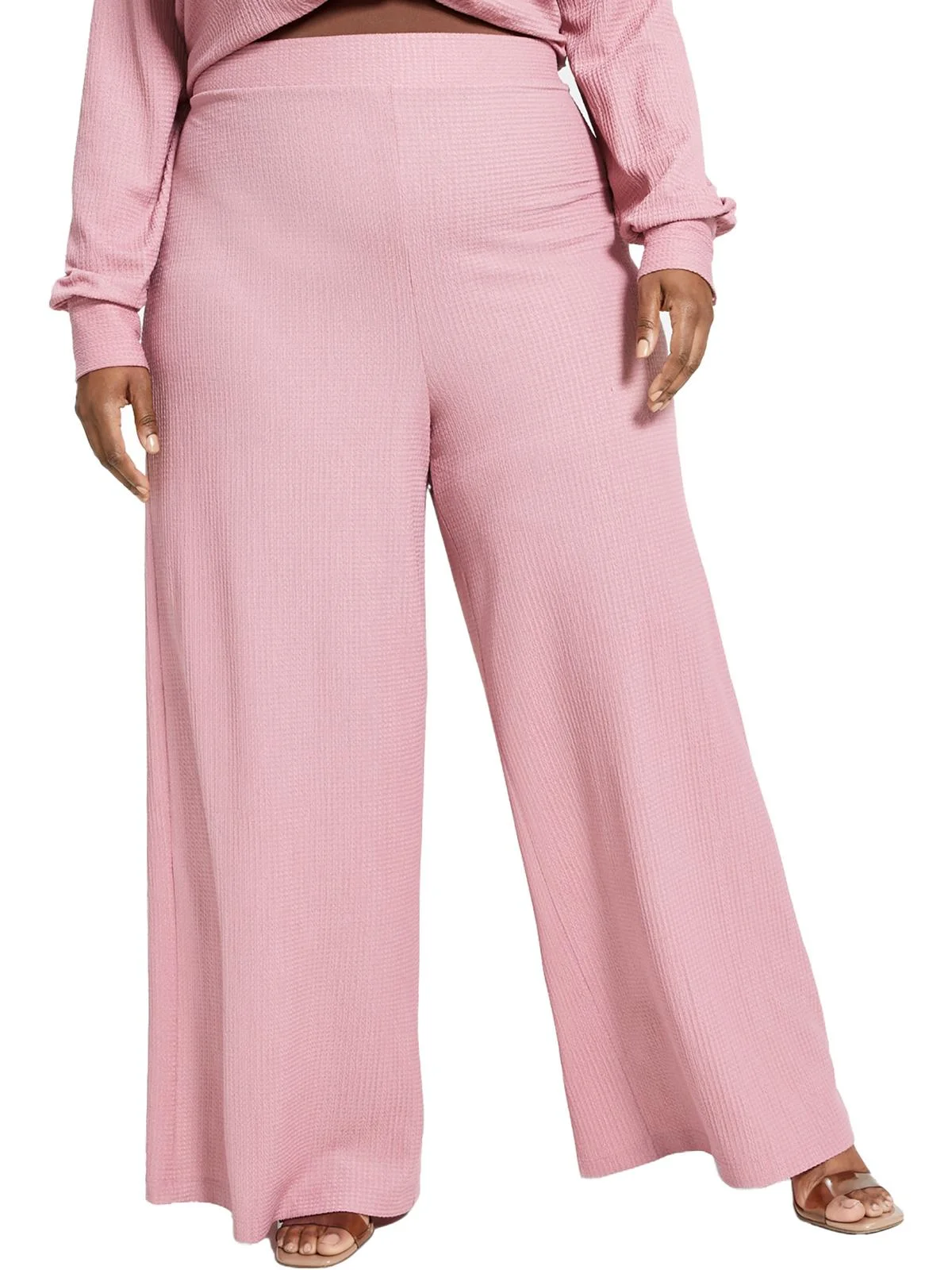 Nina Parker Womens Plus Textured High Rise Wide Leg Pants