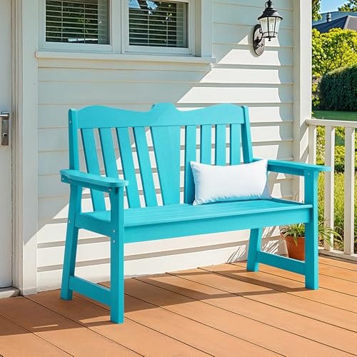 Outdoor Bench, 2-Person Weatherproof Garden Bench with Wide Armrests and Backrest, All-Weather Patio Bench Will not Rot and Fade for Garden, Porch, Backyard and Park, Easy Installation, Black