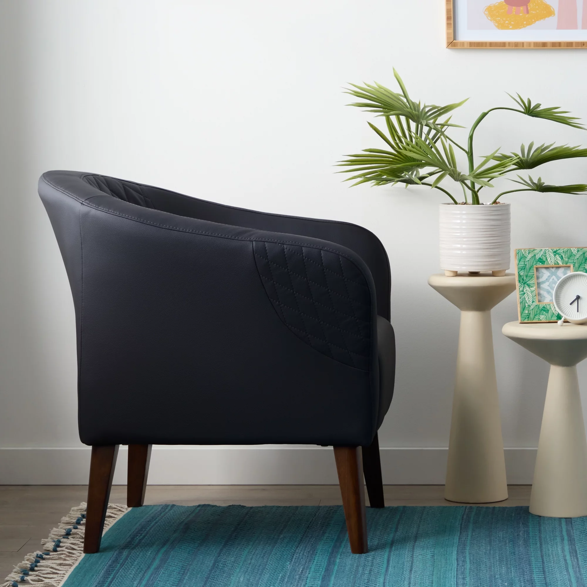 Mayview Upholstered Club Chair, Black Faux Leather