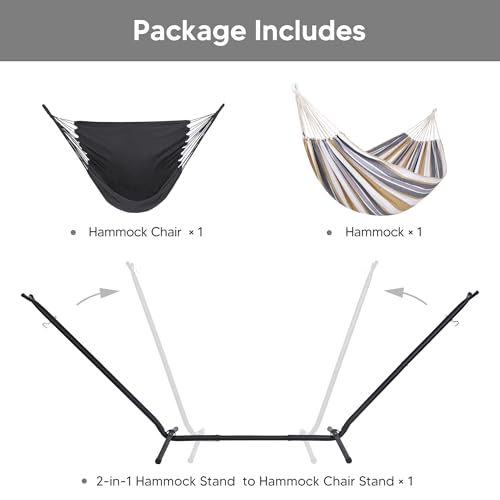 SUNCREAT 2-in-1 Hammocks Hammock Chair with Stand, 475 lbs Capacity, Heavy Duty Two Person Hammock with Stand, Patent Pending, Blue Stripe