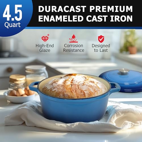 Mueller 6qt Enameled Cast Iron Dutch Oven, Heavy-Duty Casserole and Braiser Pan with Lid and Knob, Oven-Safe up to 500° F & Across All Cooktops, White