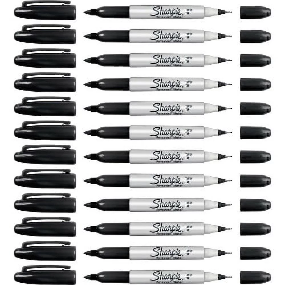 Sharpie Twin Tip Markers Ultra Fine, Fine Marker PointAlcohol Based Ink - 12 / Box