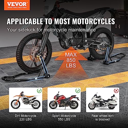 VEVOR Motorcycle Stand Lift 850lbs Front Rear Combo Stand Lift Stand Front Wheel Fork Stand Rear U+L Fork Swingarm Spool Stand Compatible with Most Yamaha Honda Kawasaki Suzuki Motorcycles Black