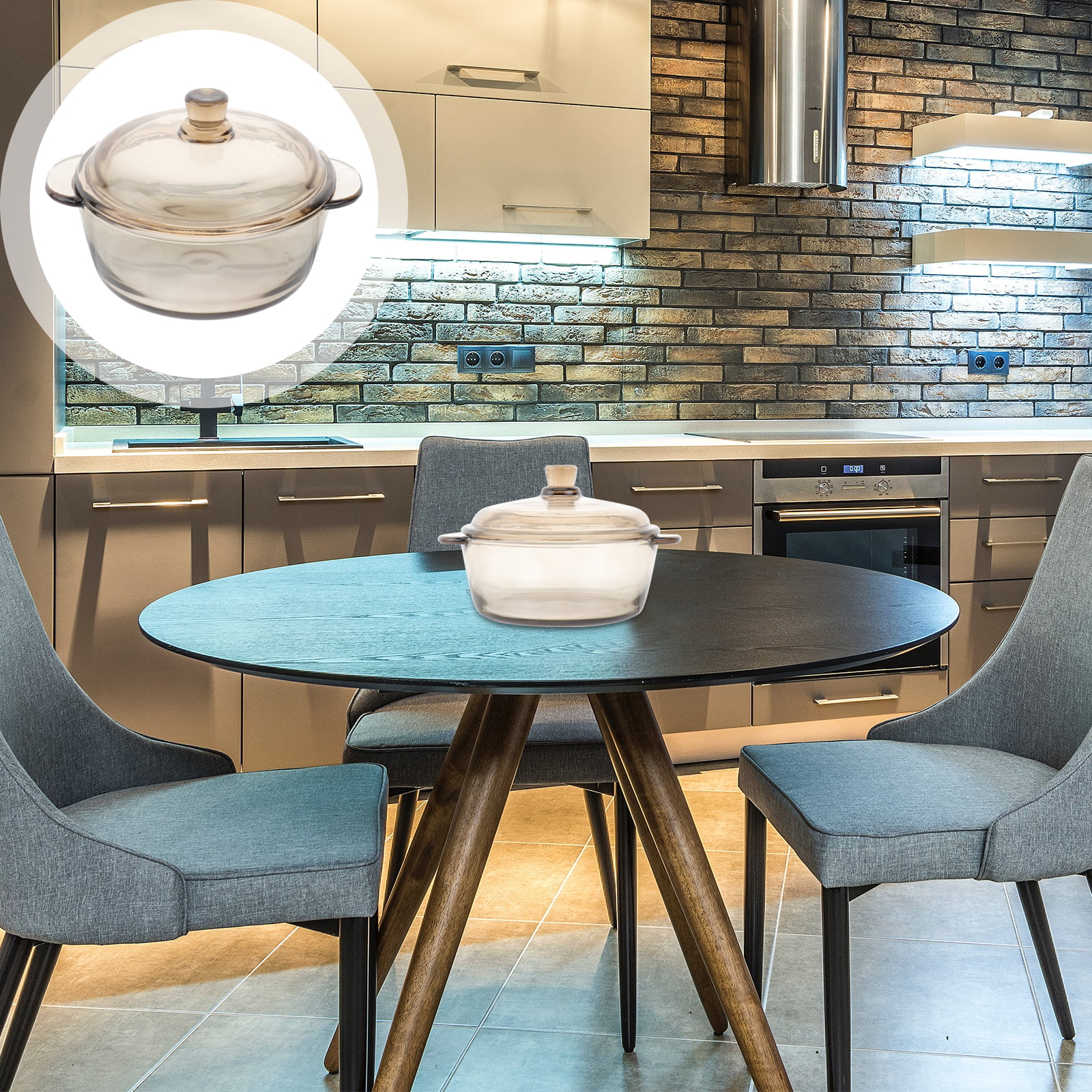 NUOLUX 1pc Glass Bowl with Lid Heat Resistant Noodle Bowl Soup Bowl (Light Brown)