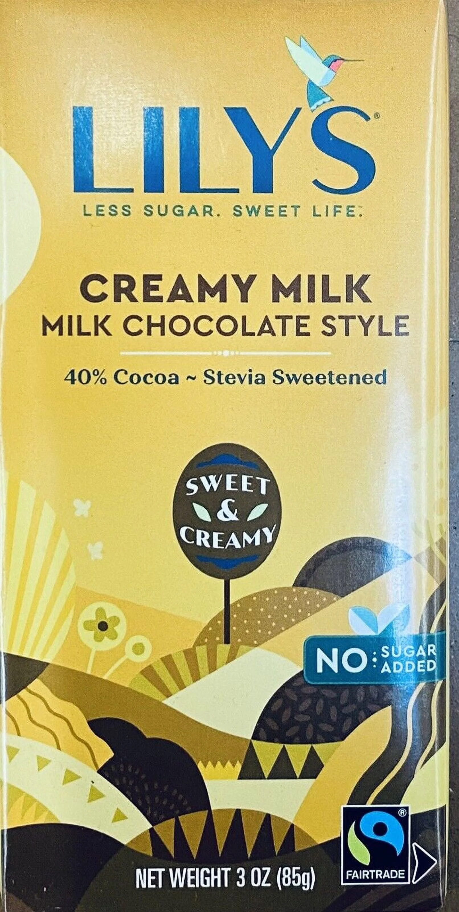 LILYS Creamy Milk Chocolate STEVIA SWEETENED 40% Cocoa 3 oz Bar