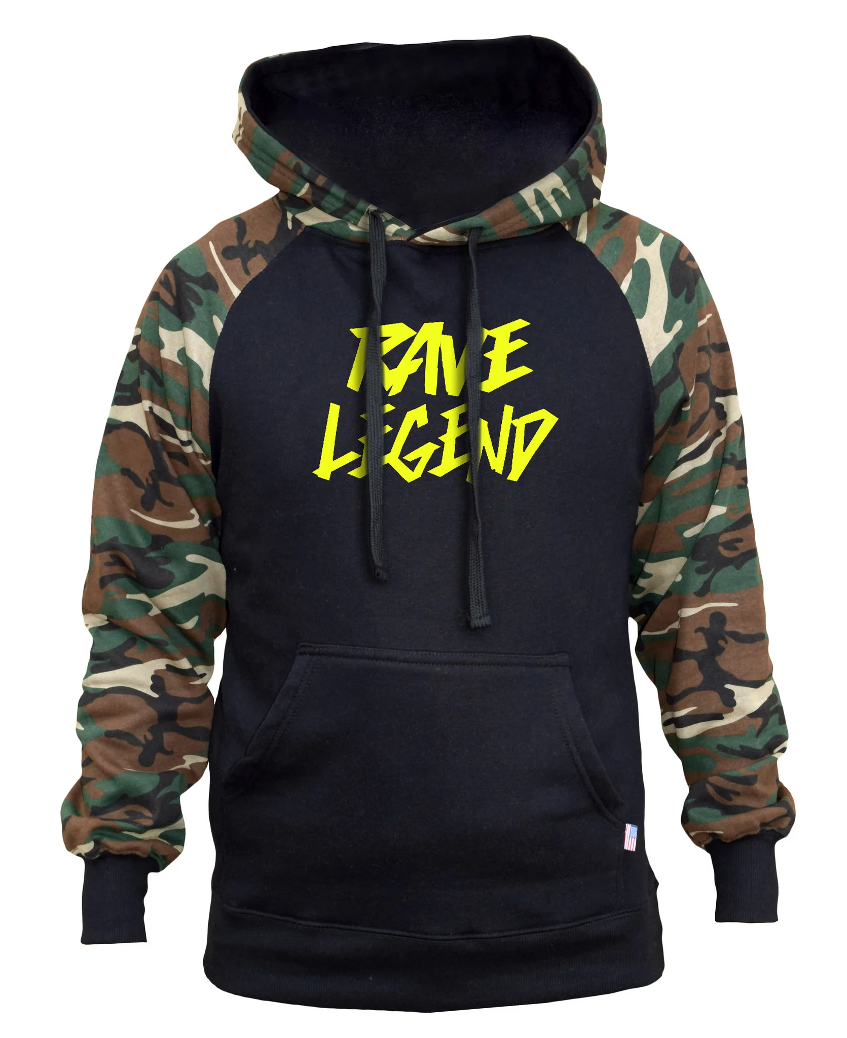 Men's Rave Legend V424 Black/Camo Raglan Baseball Hoodie Small Black