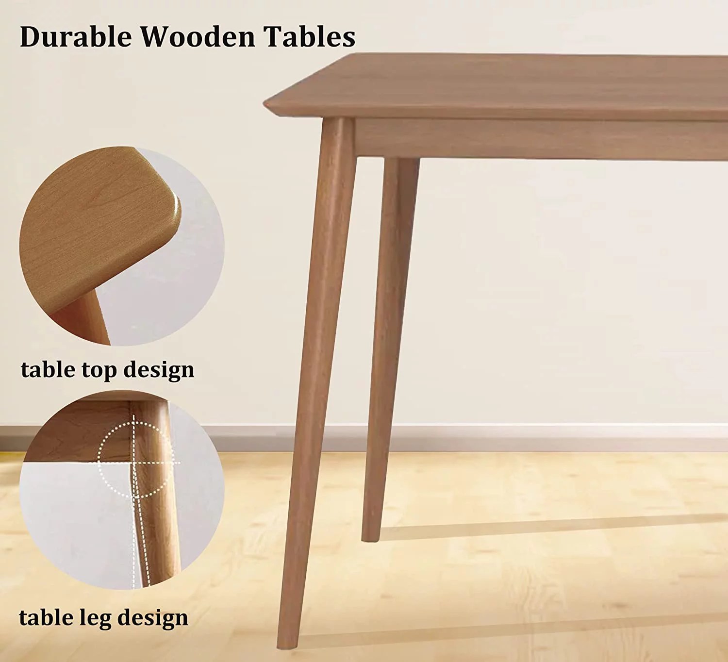 NiamVelo Modern Kitchen Table, 47inch Wood Dining Table Rectangular Dining Room Table Fit for 4, Natural