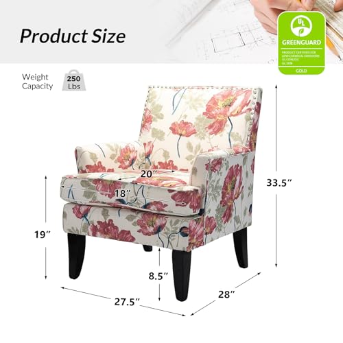 HULALA Home Modern Accent Chair with Arms and Wooden Legs, Mid Century Accent Chair Armchair High Back Rest, Padded Armrest and Comfortable Cushioned Seat for Living Room (Stripe Blue)