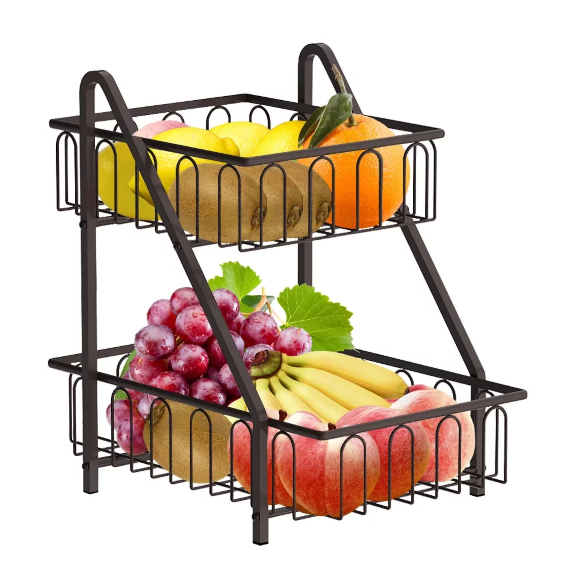 Dubbin Fruit Basket Bowl and Vegetable Bread Storage Metal Basket for Kitchen Countertop Bronze 2 Tier