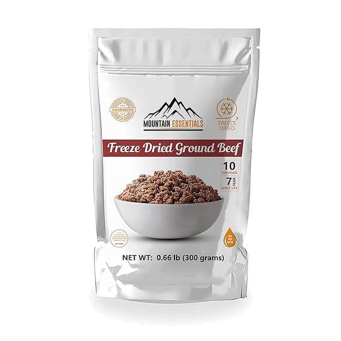 (Pack of 12) MOUNTAIN ESSENTIALS Freeze Dried Ground Beef Fully Cooked | Ready to Eat | No Water Added | No Preservatives | Survival & Emergency Food For Hunting, Backpacking & Camping Food 10 serving