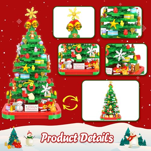 Christmas Tree Building Blocks Kit with Lights, Christmas Tree Toy Bricks, Creative Home Decor Building Toys for 6+ Year Old Boys/Girls