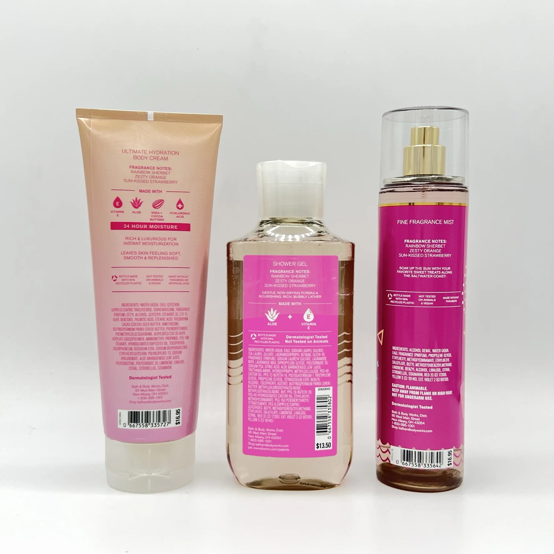 Bath & Body Works Fruity Sherbet Scoop Body Cream, Shower Gel and Fine Fragrance Mist 3-Piece Bundle