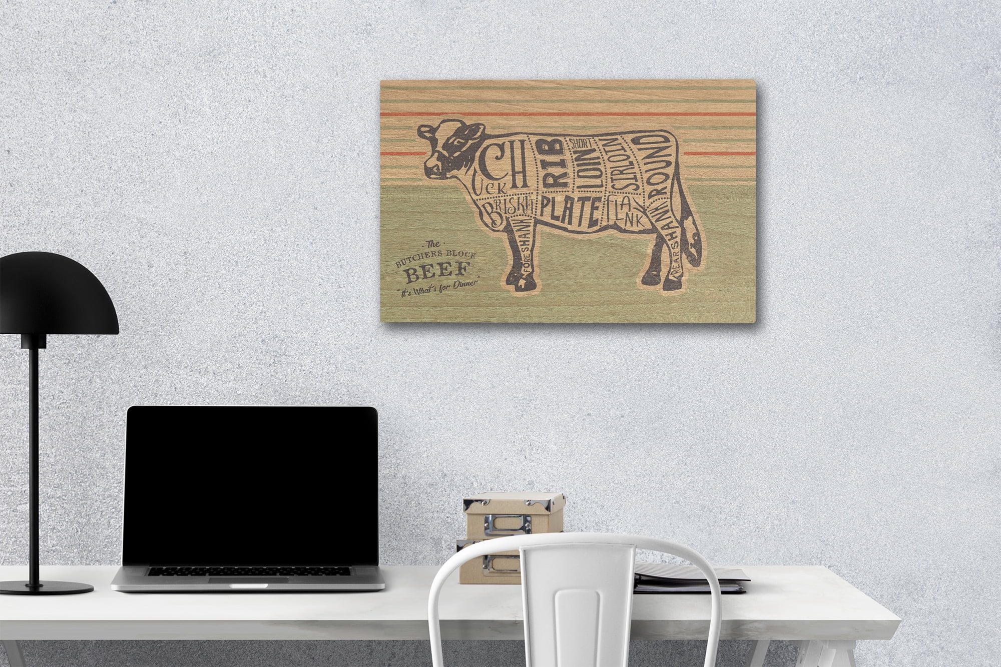 Beef, Butchers Block Meat Cuts Birch Wood Wall Sign (12x18 Rustic Home Decor, Ready to Hang Art)