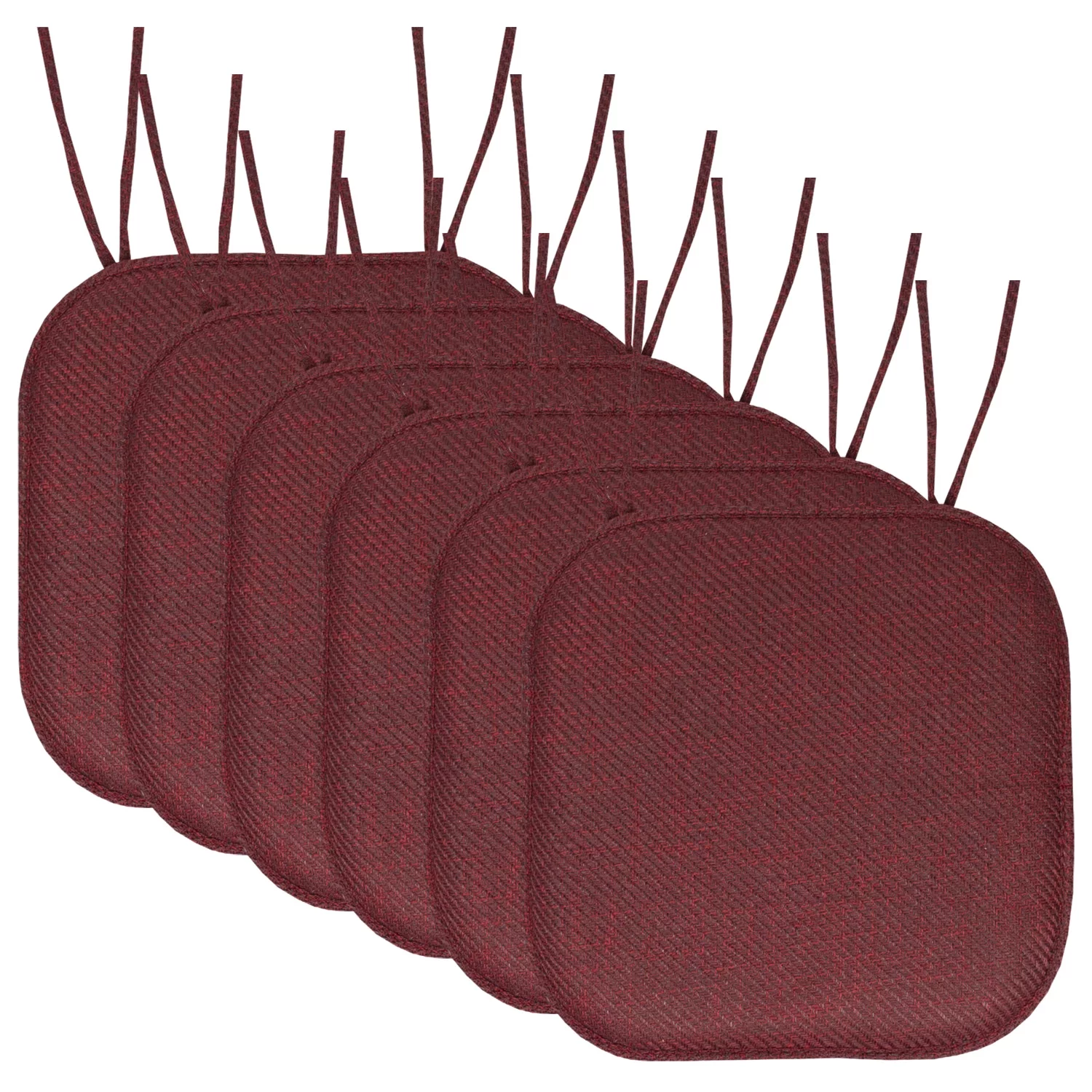 Herringbone Memory Foam 16 x 16 Chair Pad With Ties Burgundy 6 Pack