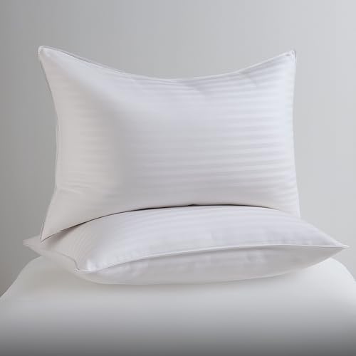 Hearth & Harbor Bed Pillows for Sleeping - Down Alternative Sleep Pillows King Size Set of 2-100% Cotton Pillow with Polyester Fiber Filling - Soft and Fluffy Pillow 20 x 36 Inches