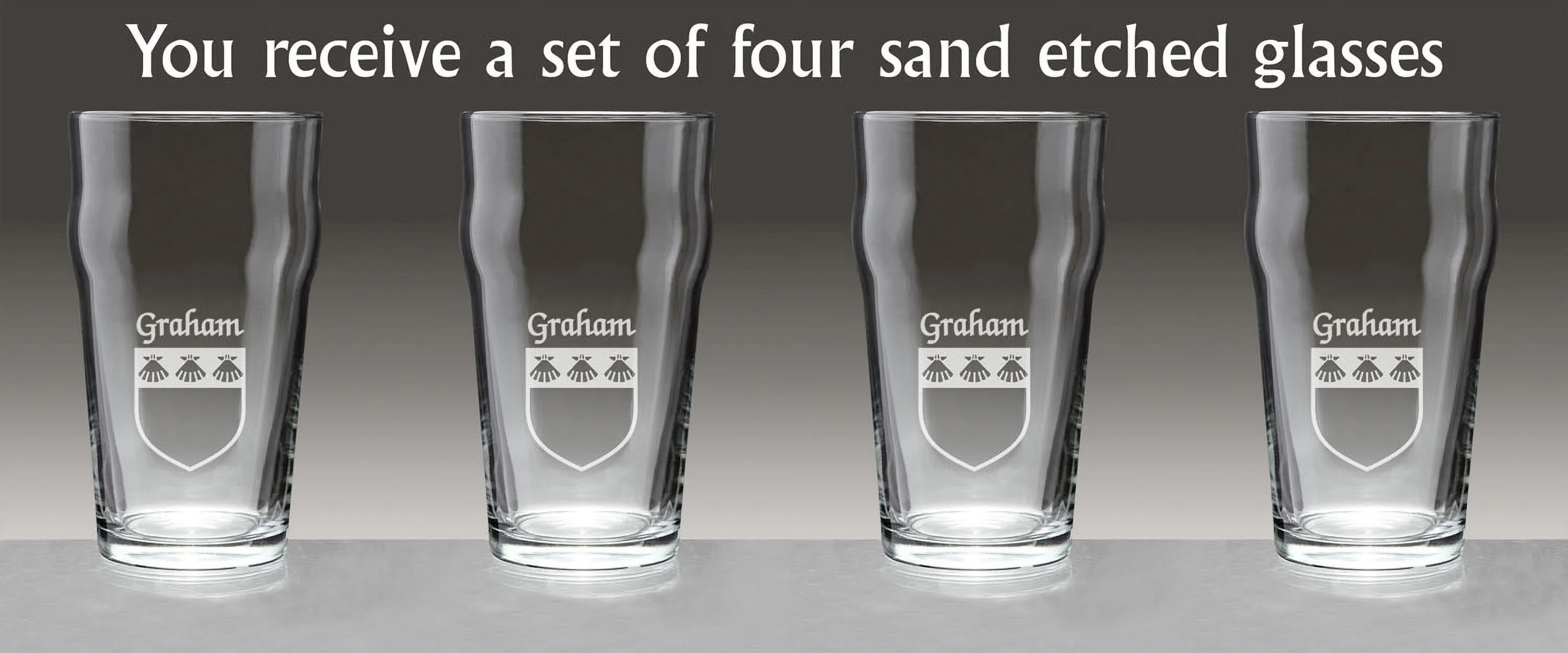 Graham Irish Coat of Arms Pub Glasses - Set of 4 (Sand Etched)