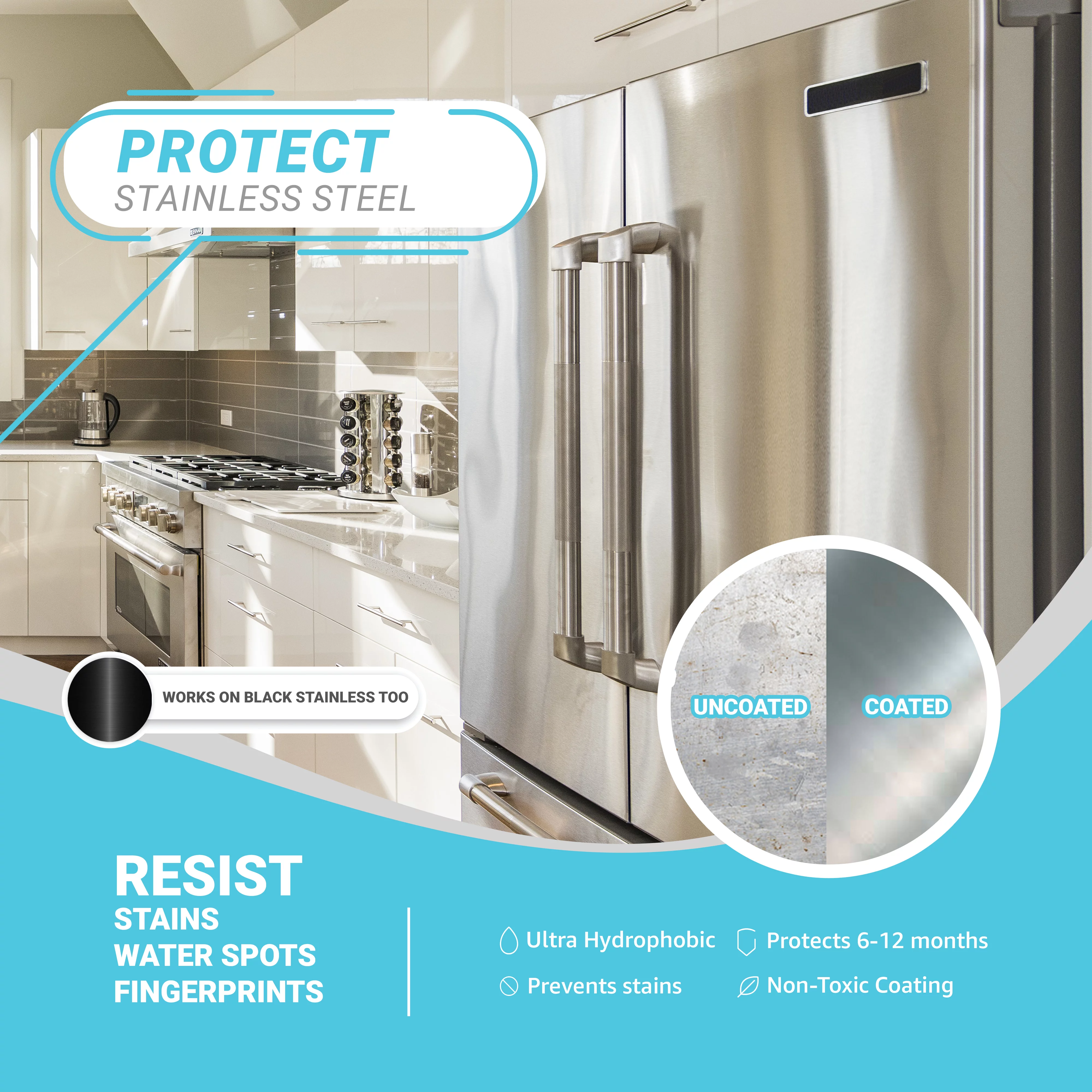 Lifeproof Home Ceramic Coating Spray Kit - Shine, Seal, & Protect Stainless Steel, Appliances, Countertops, Glass & More Kitchen + Bath Surfaces - Repels Stains, Grime, Fingerprints, Liquids & More!