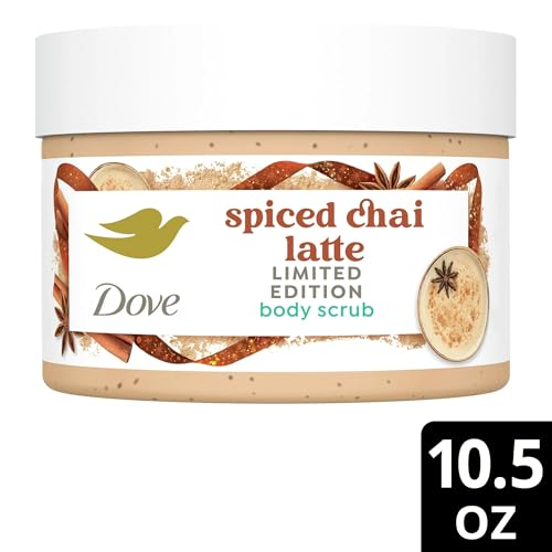Dove Exfoliating Body Scrub – Spiced Chai Latte, Deeply Nourishing Exfoliant with ¼ Moisturizing Cream, 10.5 oz