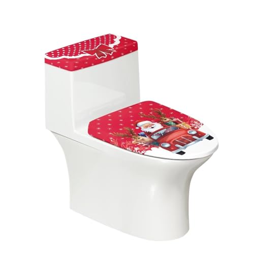 Christmas Bow Bell Toilet Tank Lid Cover and Toilet Seat Lid Cover 2 Pcs Set Toilets Covers with Elastic Cloth Fits Most Toilets Tanks & Lids