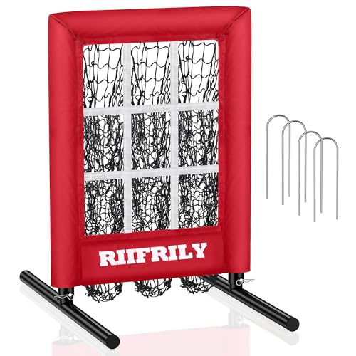 Heavy-Duty 9 Hole Baseball Pitching Net with Pitching Target Pockets, Regulation Size Strike Zone, Portable Adjustable Height Pitcher Training Equipment for Baseball/Softball Practice